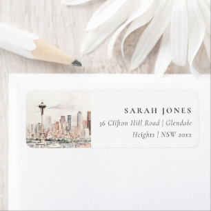 Seattle, Washington Watercolor Landscape Address