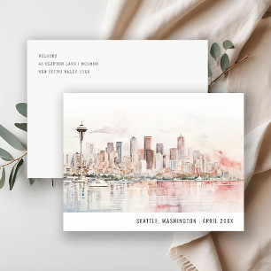 Seattle, Washington Watercolor Landscape Wedding Postcard