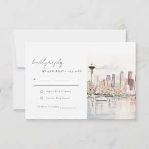 Seattle Washington Watercolor Landscape Wedding RSVP Card