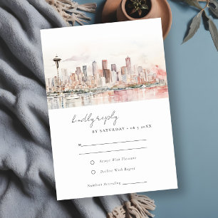 Seattle Washington Watercolor Landscape Wedding RSVP Card
