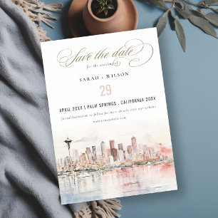 Seattle, Washington Watercolor Landscape Wedding Save The Date