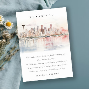 Seattle, Washington Watercolor Landscape Wedding Thank You Card