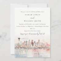 Seattle Washington Watercolor Scape Couples Shower