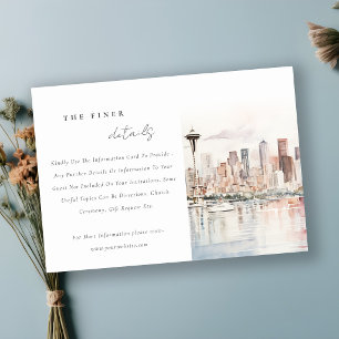 Seattle Washington Watercolor Scape Wedding Detail Enclosure Card