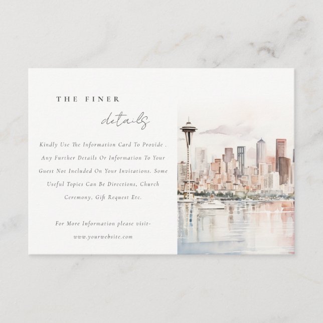 Seattle Washington Watercolor Scape Wedding Detail Enclosure Card (Front)