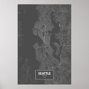 Seattle, Washington (white on black) Poster