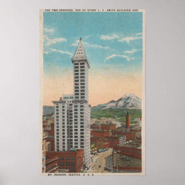 Seattle, WASmith Tower View & Mt. Rainier Poster (Front)