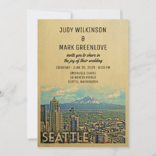 Seattle Wedding Invitation Vintage Mount Rainier