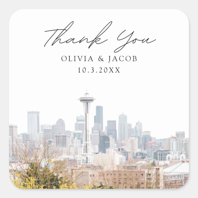 Seattle Wedding Kerry Park Thank You Square Sticker (Front)