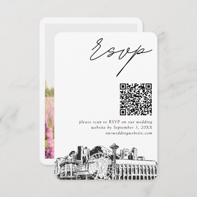 Seattle Wedding RSVP QR Code Small Enclosure Card (Front/Back)