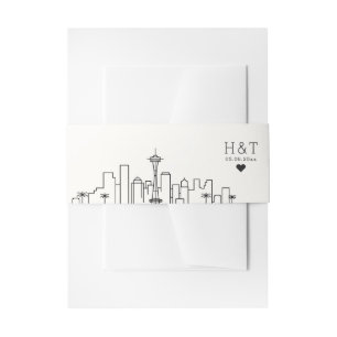 Seattle Wedding   Stylised Skyline Monogram Invitation Belly Band