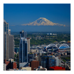 Seattle with Mount Rainier Photography Poster