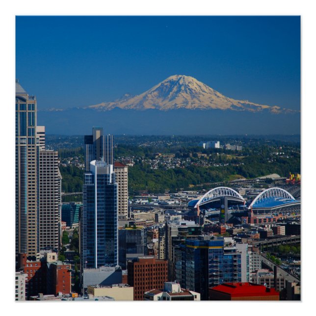 Seattle with Mount Rainier Photography Poster (Front)