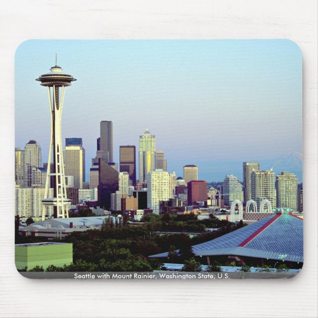 Seattle with Mount Rainier, Washington State, U.S. Mouse Mat (Front)