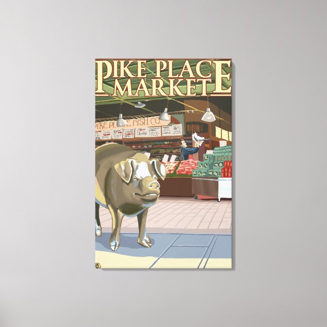 SeattleFish Toss and Bronze Pig at Pike Place Canvas Print (Front)