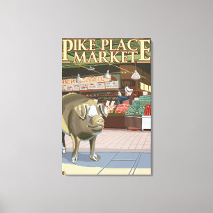 SeattleFish Toss and Bronze Pig at Pike Place Canvas Print