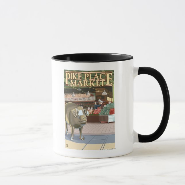 SeattleFish Toss and Bronze Pig at Pike Place Mug (Right)