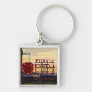 SeattlePike Place Market Sign and Water View Key Ring