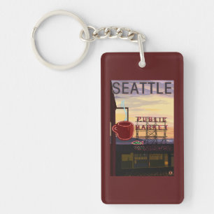 SeattlePike Place Market Sign and Water View Key Ring