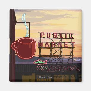 SeattlePike Place Market Sign and Water View Magnet