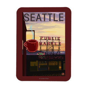 SeattlePike Place Market Sign and Water View Magnet