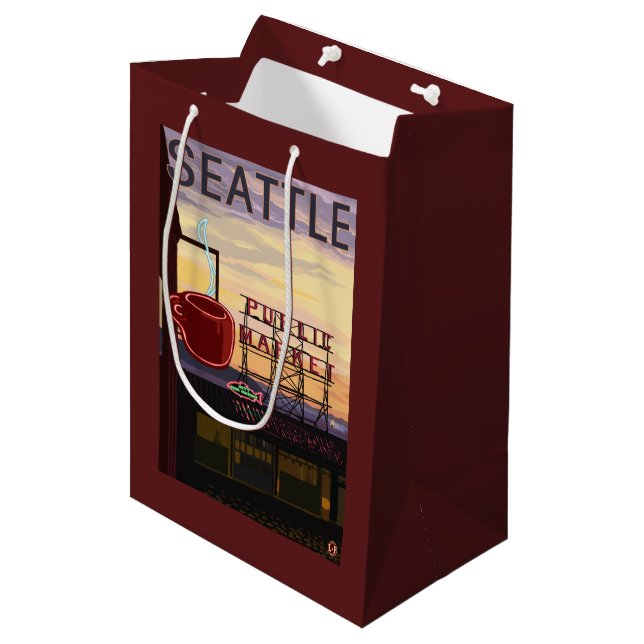 SeattlePike Place Market Sign and Water View Medium Gift Bag (Front Angled)