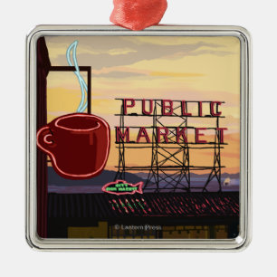 SeattlePike Place Market Sign and Water View Metal Tree Decoration