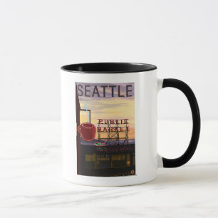 SeattlePike Place Market Sign and Water View Mug