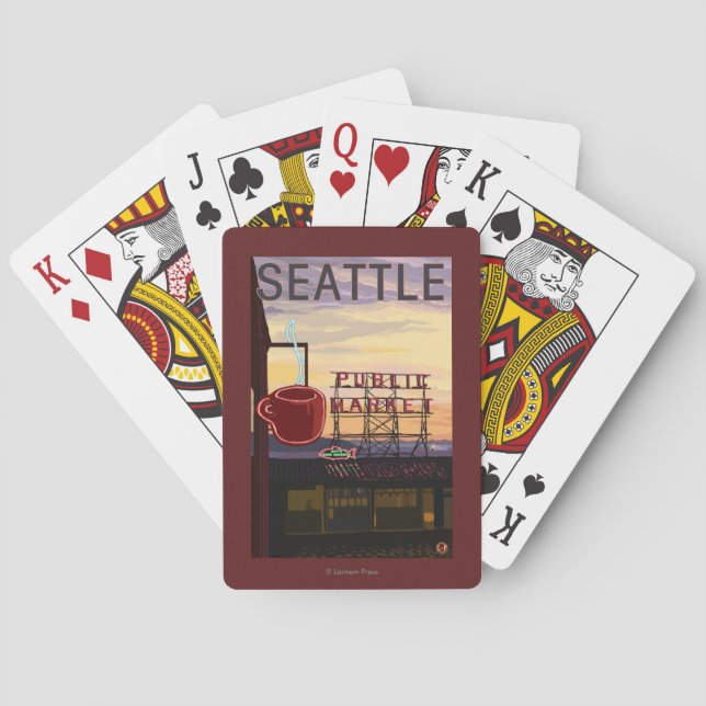 SeattlePike Place Market Sign and Water View Playing Cards (Back)