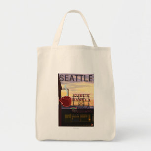 SeattlePike Place Market Sign and Water View Tote Bag