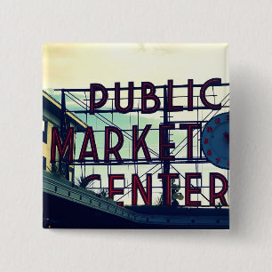 Seattles Pikes Place Market 15 Cm Square Badge