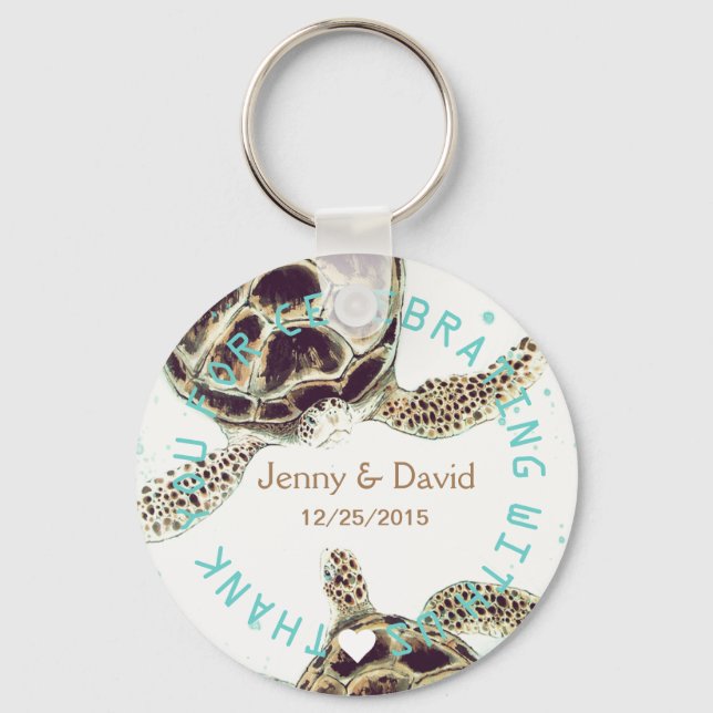 Seaturtle Love Personalised Wedding Favour Key Ring (Front)