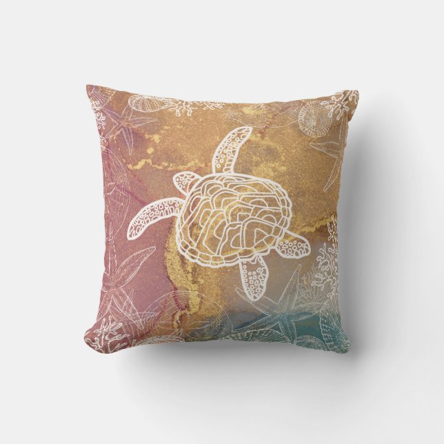 Seaturtle Starfish Beach Seashell Pattern Cushion (Front)