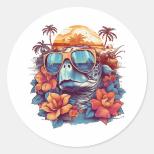 Seaturtle with sunglasses at the beach classic round sticker