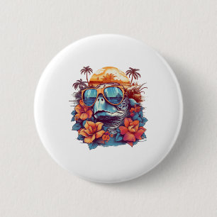 Seaturtle with sunglasses at the beach Copy 6 Cm Round Badge