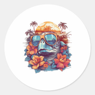 Seaturtle with sunglasses at the beach Copy Classic Round Sticker