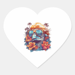 Seaturtle with sunglasses at the beach heart sticker
