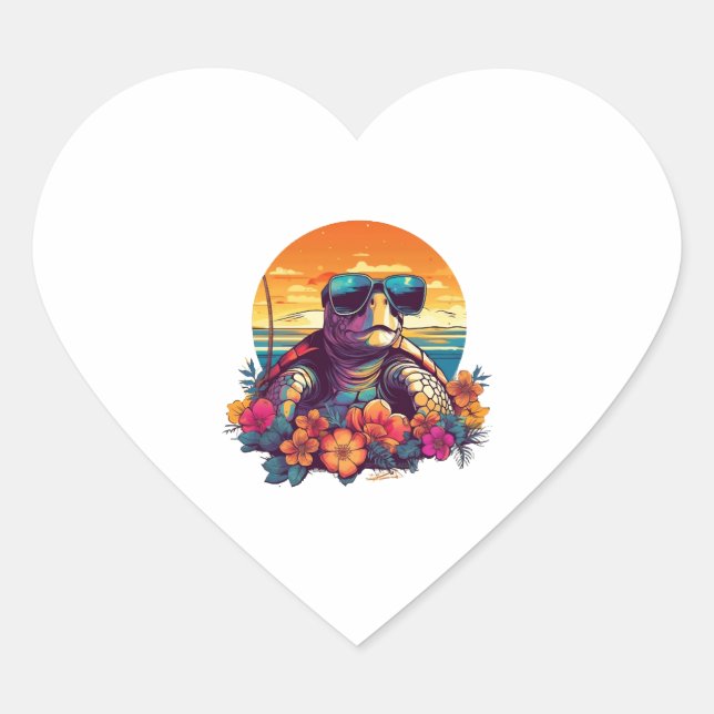 Seaturtle with sunglasses at the beach heart sticker (Front)