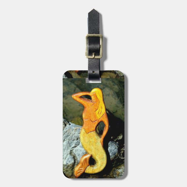 seaward looking blonde mermaid luggage tag (Front Vertical)