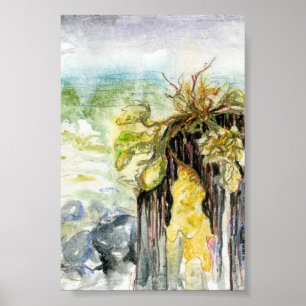 Seaweed and Disappearing Beach Under the Rain Poster