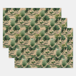 Seaweed and Fish on Tan Wrapping Paper Sheet