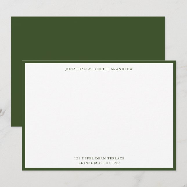 Seaweed Green Classic Border Flat Note Card (Front/Back)