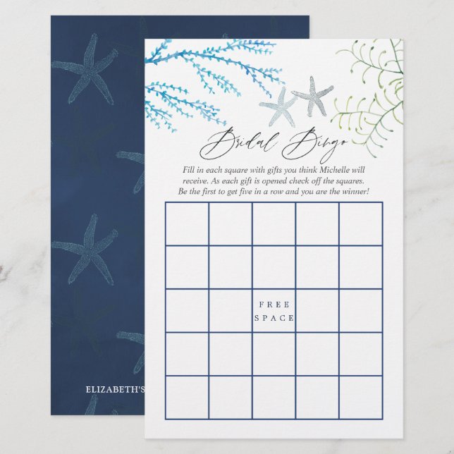 Seaweed Nautical Shower Bingo Game (Front/Back)