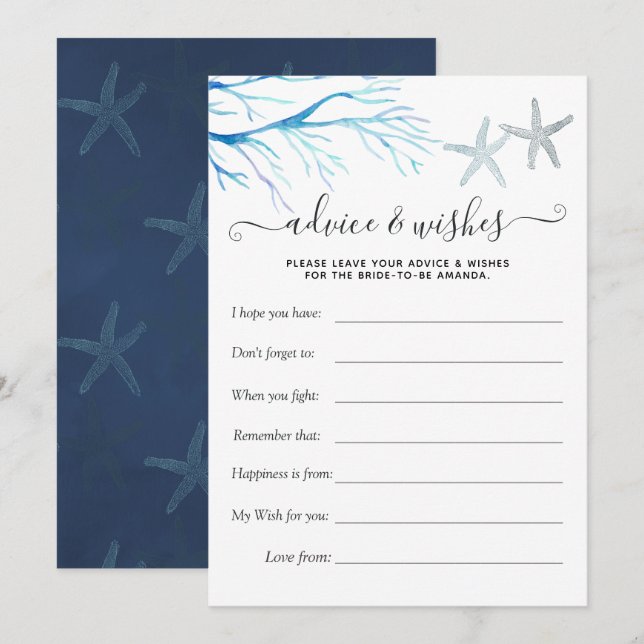 Seaweed Nautical Shower Game Advice Card (Front/Back)