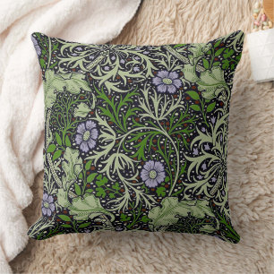 Seaweed Pattern Lilac Flowers Cushion