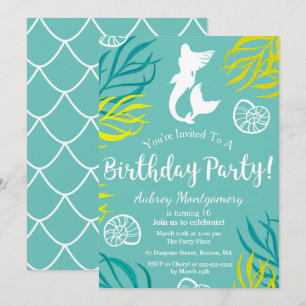 Seaweed & Seashells Mermaid Birthday Invitation