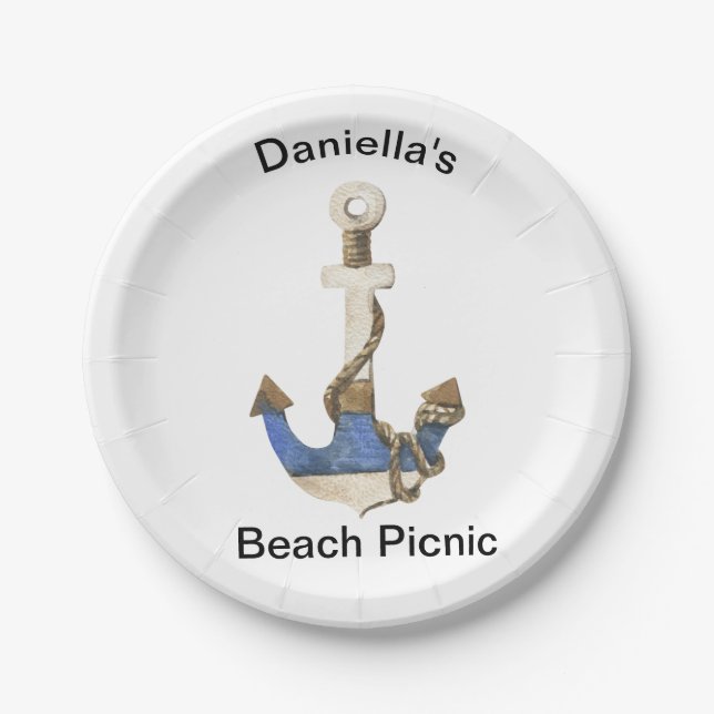 Seaworthy Anchor Beach Picnic Paper Plate (Front)