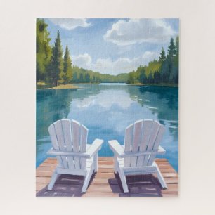 Sebago Lake Maine   Adirondack Chair Painting Jigsaw Puzzle