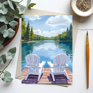 Sebago Lake Maine   Adirondack Chair Painting Postcard