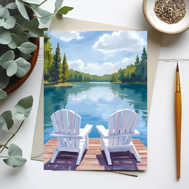 Sebago Lake Maine | Adirondack Chair Painting Postcard (Creator Uploaded)